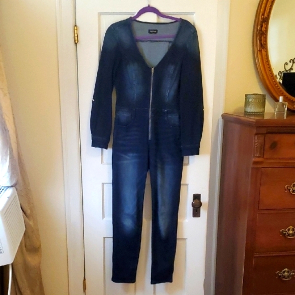 🌹Bebe Dark Blue Stretchy Denim Jumpsuit